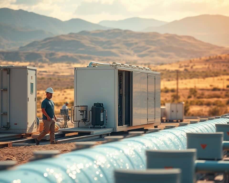 A mobile water treatment facility in action, with sleek modular units efficiently filtering and purifying water. The foreground features workers diligently monitoring the process, their movements captured with crisp clarity. In the middle ground, the modular units stand tall, their robust yet compact design showcasing the system's mobility and flexibility. The background reveals a diverse landscape, highlighting the versatility of these solutions for a range of applications, from remote locations to urban environments. Warm, natural lighting casts a gentle glow, accentuating the modern, cutting-edge technology at work. The overall scene conveys a sense of optimized efficiency, adaptability, and the seamless integration of advanced water treatment capabilities into dynamic, on-the-go settings.