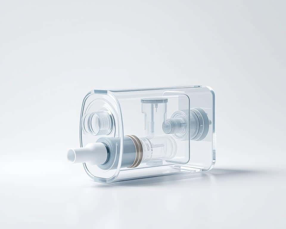 Detailed, high-resolution 3D-printed prototype of a clean water filtration device, set against a clean, neutral background. The device features a sleek, modern design with intricate inner workings visible through a transparent housing. Crisp, natural lighting emphasizes the device's technical complexity and precision engineering. The prototype is positioned at an angle to showcase its various components, including the inlet, filtration media, and outlet. The overall scene conveys a sense of innovation, efficiency, and a commitment to sustainable water solutions. Detailed, high-resolution 3D-printed prototype of a clean water filtration device, set against a clean, neutral background. The device features a sleek, modern design with intricate inner workings visible through a transparent housing. Crisp, natural lighting emphasizes the device's technical complexity and precision engineering. The prototype is positioned at an angle to showcase its various components, including the inlet, filtration media, and outlet. The overall scene conveys a sense of innovation, efficiency, and a commitment to sustainable water solutions.